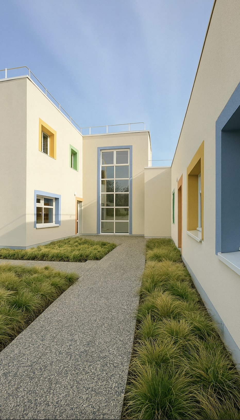 Réhabilitation du Centre Éducatif de Dreux avec façades colorées et aménagement paysager – projet JBB Architecture