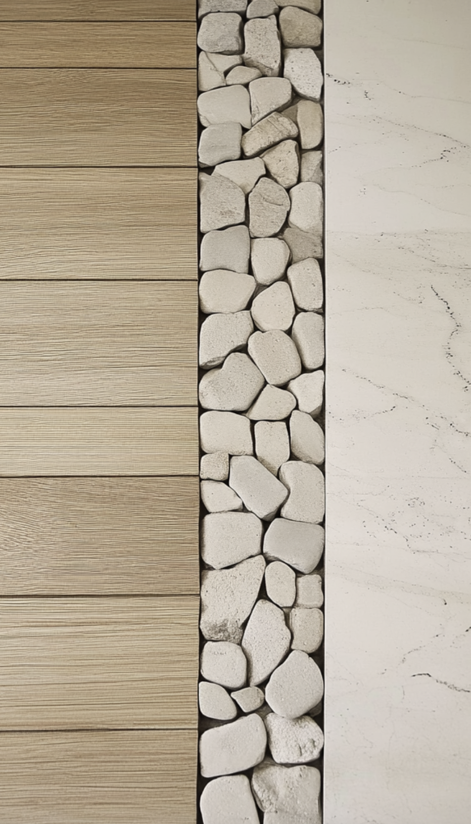 Association parquet en chêne, galet décoratif et grès marbré pour sol design contemporain – JBB Architecture par Jean-Baptiste Brulé