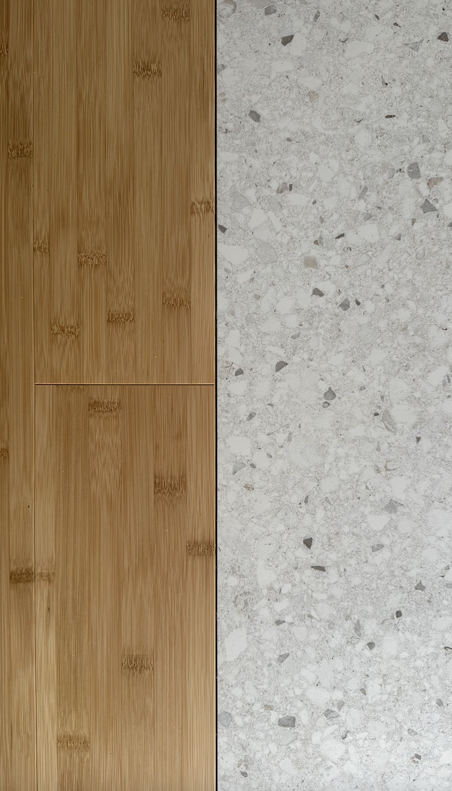 Sol mixte avec parquet bambou et terrazzo minéral, contraste esthétique et moderne – JBB Architecture par Jean-Baptiste Brulé