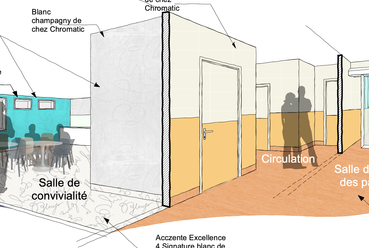Perspective salle pré-opératoire et espace de convivialité – Jean-Baptiste Brulé – CHA Auxerre