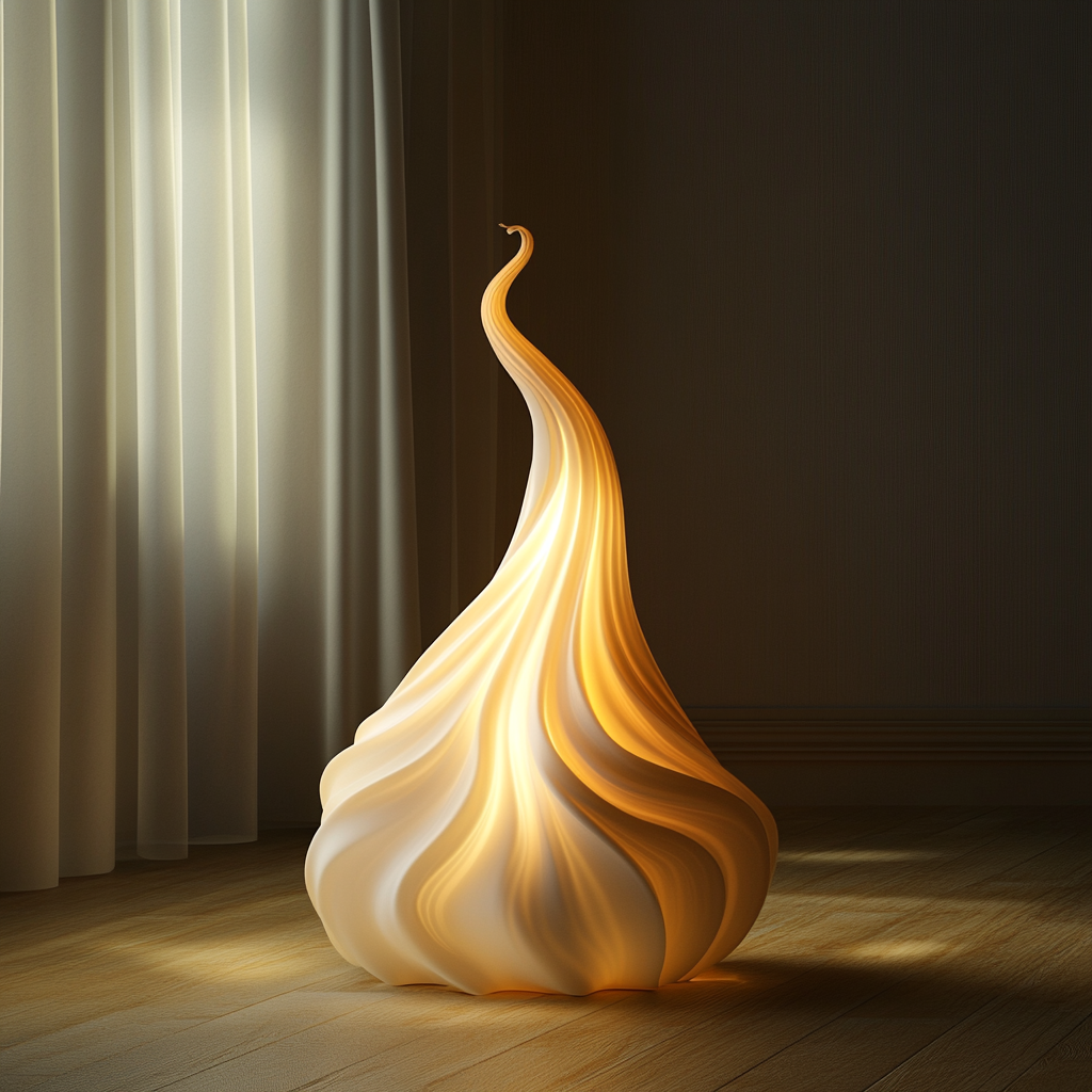 Luminaire design sculptural en forme de flamme organique, création artistique par JBB Architecture