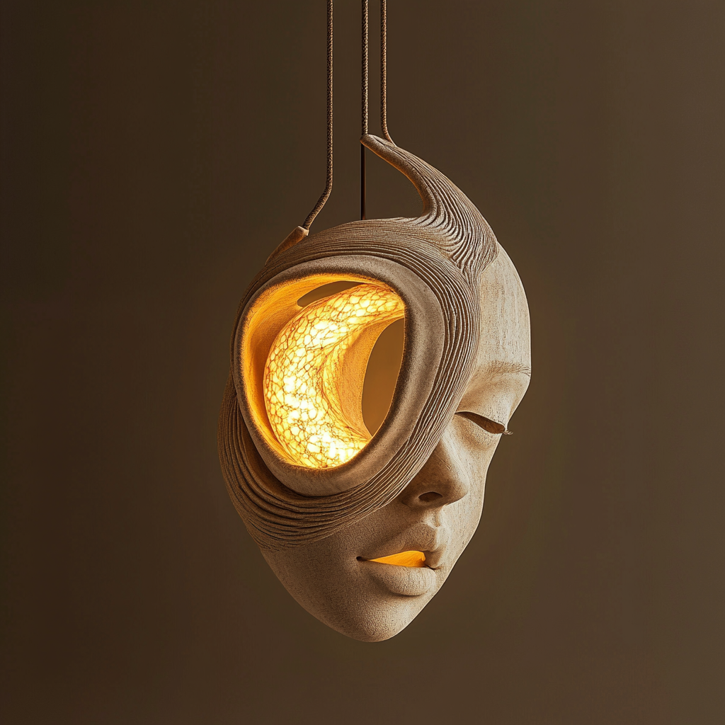 Luminaire sculptural en forme de visage avec intégration de lumière, design artistique JBB Architecture