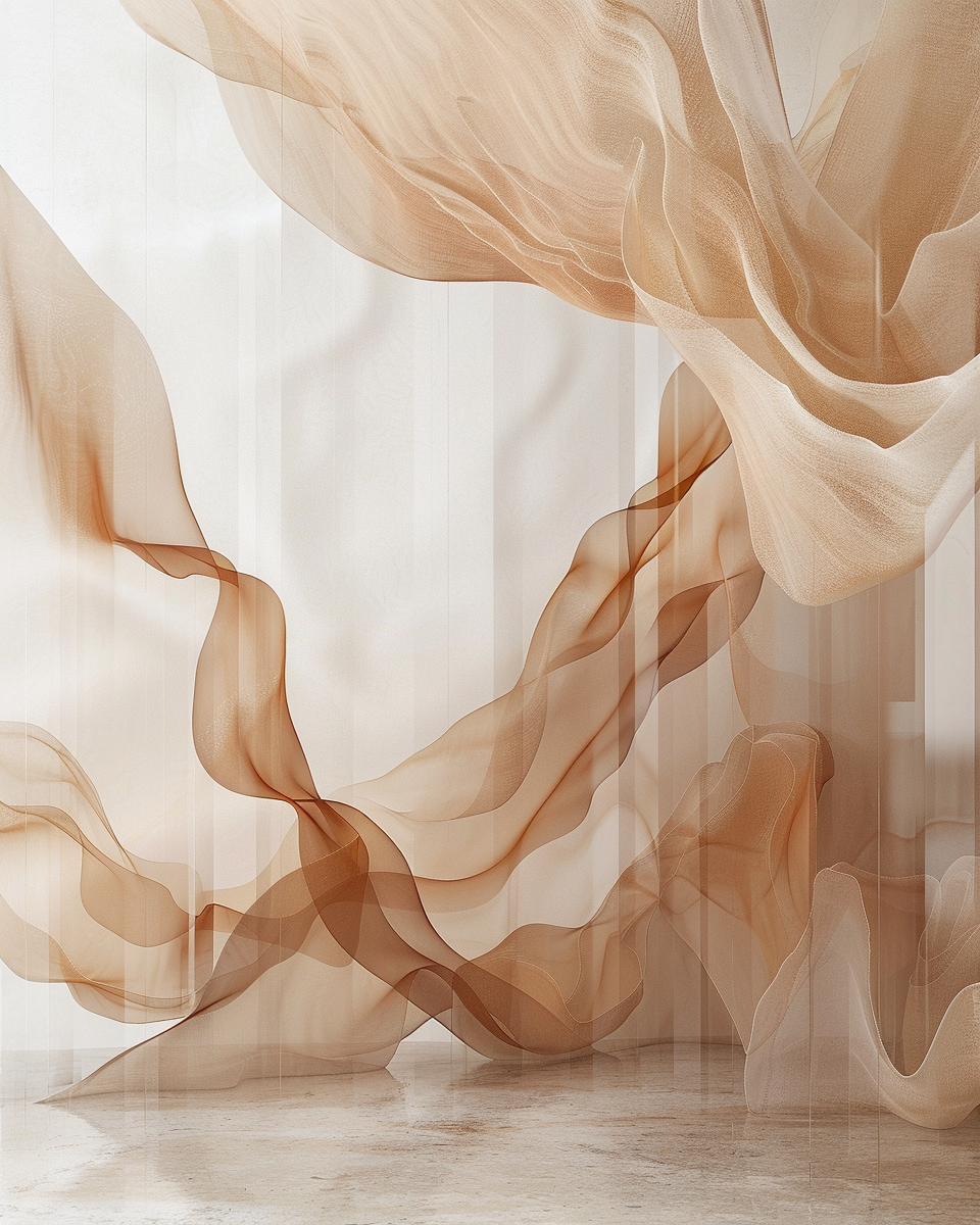 Voilage beige et translucide formant une composition abstraite et poétique, JBB Architecture intérieure